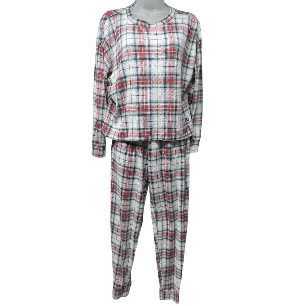 Gap Body 2 Piece Lounge Pajama Top Jogger Bottom Set Red Blue Plaid Size Medium